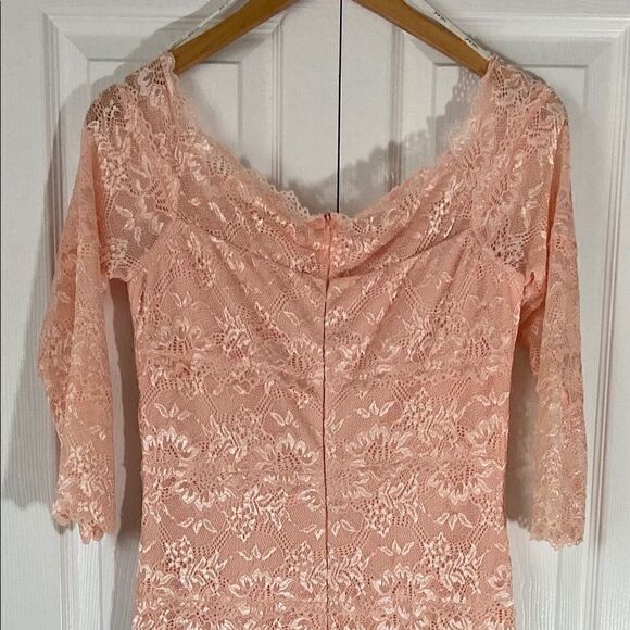 Peach Scalloped Lace & Tulle Full Length Gown - Picture 5 of 8